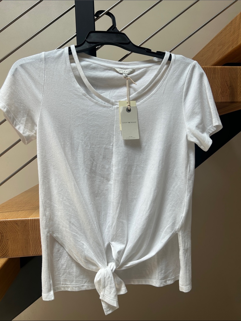 Lucky Brand White Front Tie Short Sleeve Crop Tee